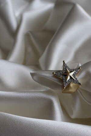 Taşlı Yıldız Detaylı Ayarlanabilir Gold Yüzük