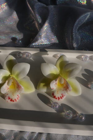 Sarı Orkide Detaylı Çiçek Küpe